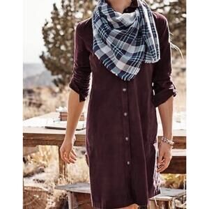 J. Jill Cotton Corduroy Shirt Dress XS Plum Purple Button Front Sleeve Pockets